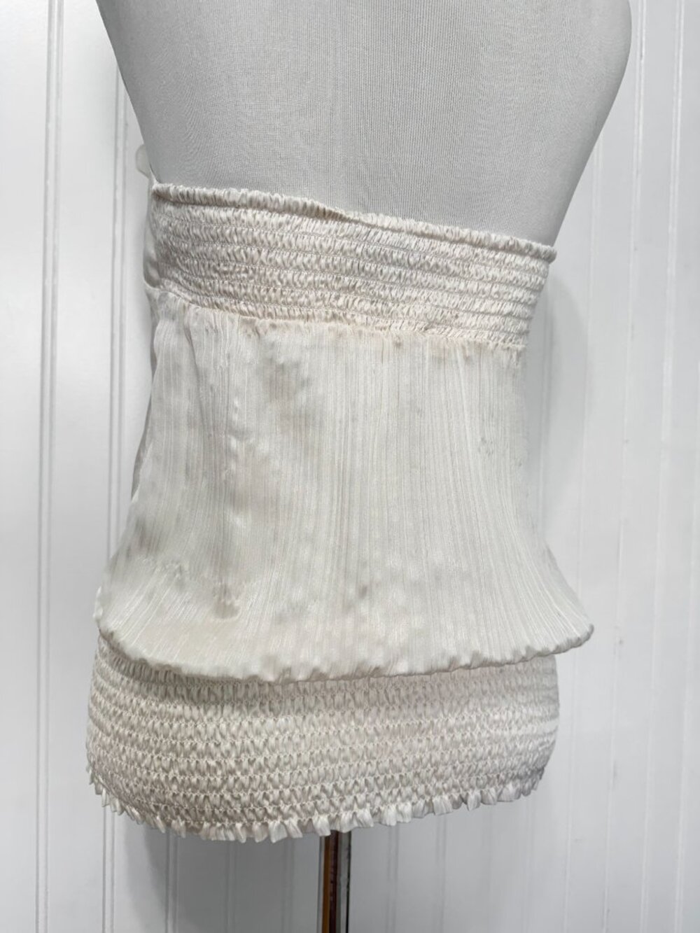 Y2K Bebe Ivory Silk Halter Top Ruffle Rosette XS - Picture 8 of 16